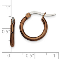 Stainless Steel Polished Brown IP-plated 15.5mm Diameter Hoop Earrings