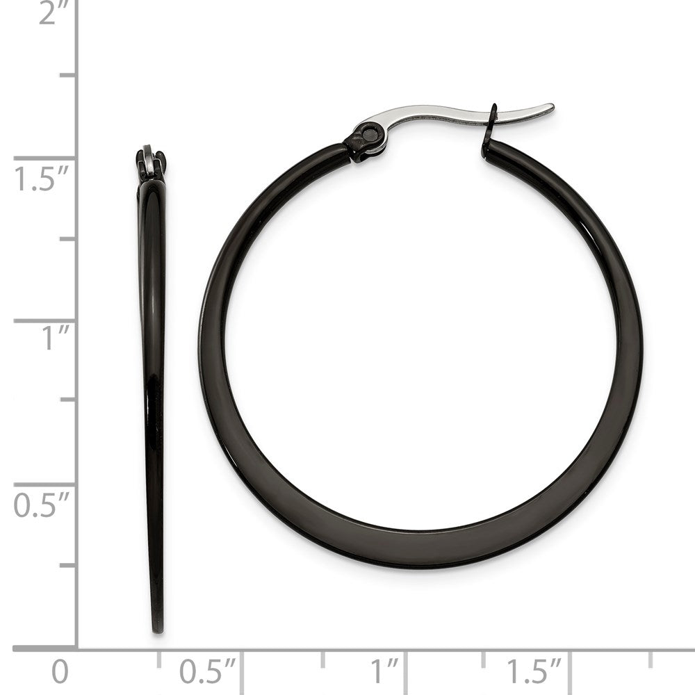 Stainless Steel Polished Black IP-plated 34mm Diameter Hoop Earrings