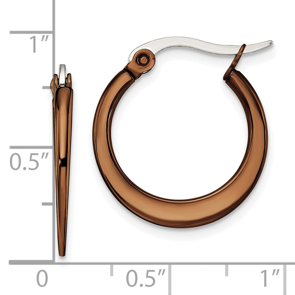 Stainless Steel Polished Brown IP-plated 19mm Diameter Hoop Earrings