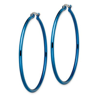 Stainless Steel Polished Blue IP-plated 49.5mm Diameter Hoop Earrings