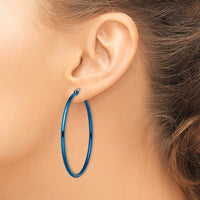 Stainless Steel Polished Blue IP-plated 49.5mm Diameter Hoop Earrings