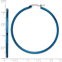 Stainless Steel Polished Blue IP-plated 49.5mm Diameter Hoop Earrings