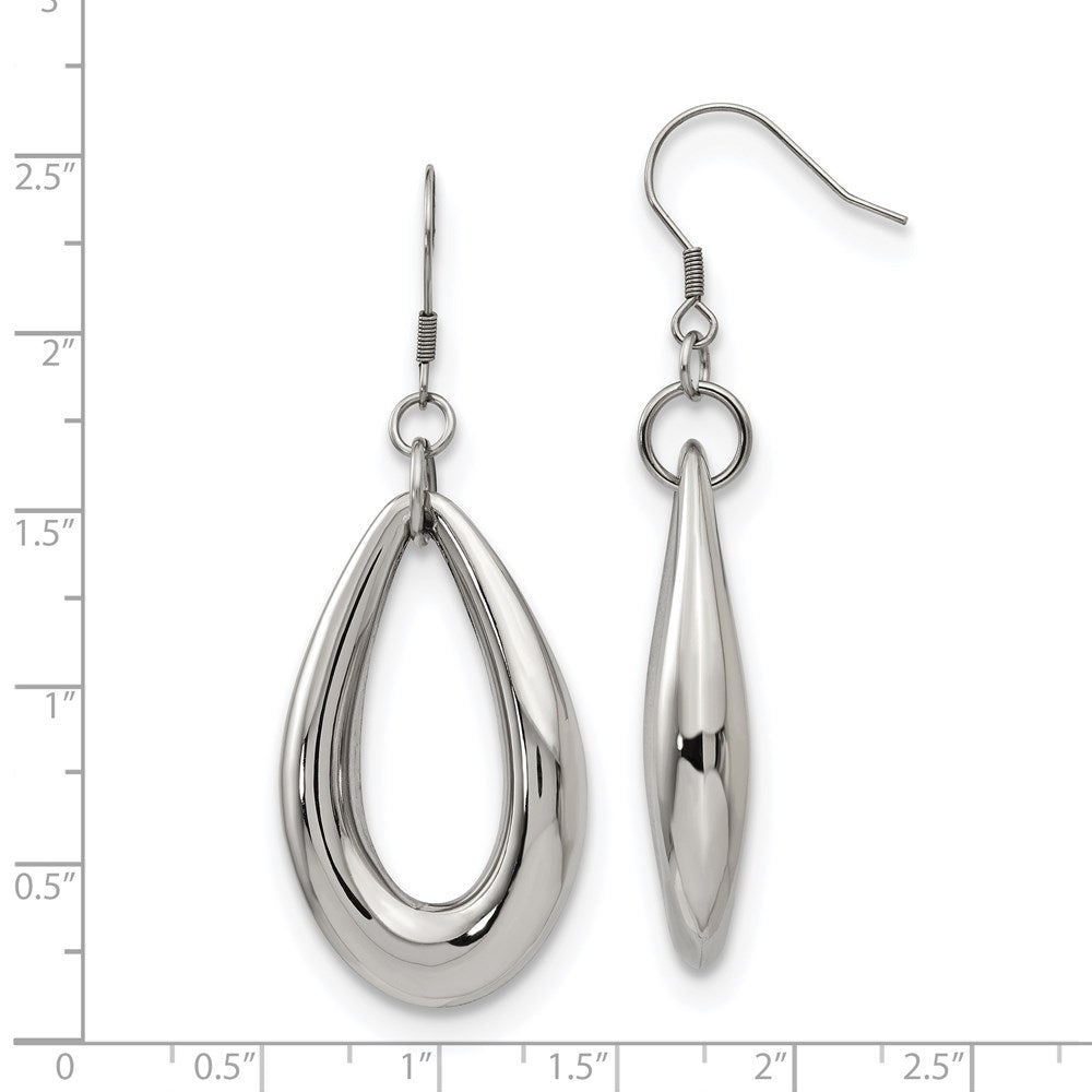 Stainless Steel Polished Teardrop Dangle Shepherd Hook Earrings