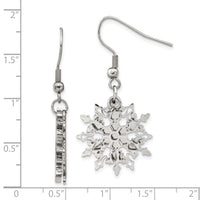 Stainless Steel Polished Snowflake Dangle Shepherd Hook Earrings
