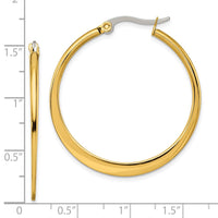 Stainless Steel Polished Yellow IP Tapered 34mm Diameter Hoop Earrings