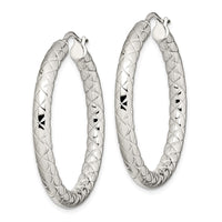 Stainless Steel Polished & Textured 30mm Diameter Hollow Hoop Earrings