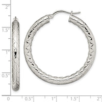 Stainless Steel Polished & Textured 30mm Diameter Hollow Hoop Earrings