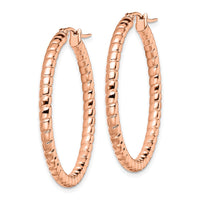Stainless Steel Polished & Textured Rose IP-plated Hollow Hoop Earrings