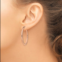 Stainless Steel Polished & Textured Rose IP-plated Hollow Hoop Earrings