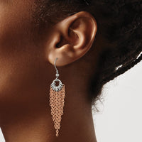Stainless Steel Polished Rose IP-plated Multi Chain Dangle Earrings
