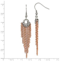 Stainless Steel Polished Rose IP-plated Multi Chain Dangle Earrings