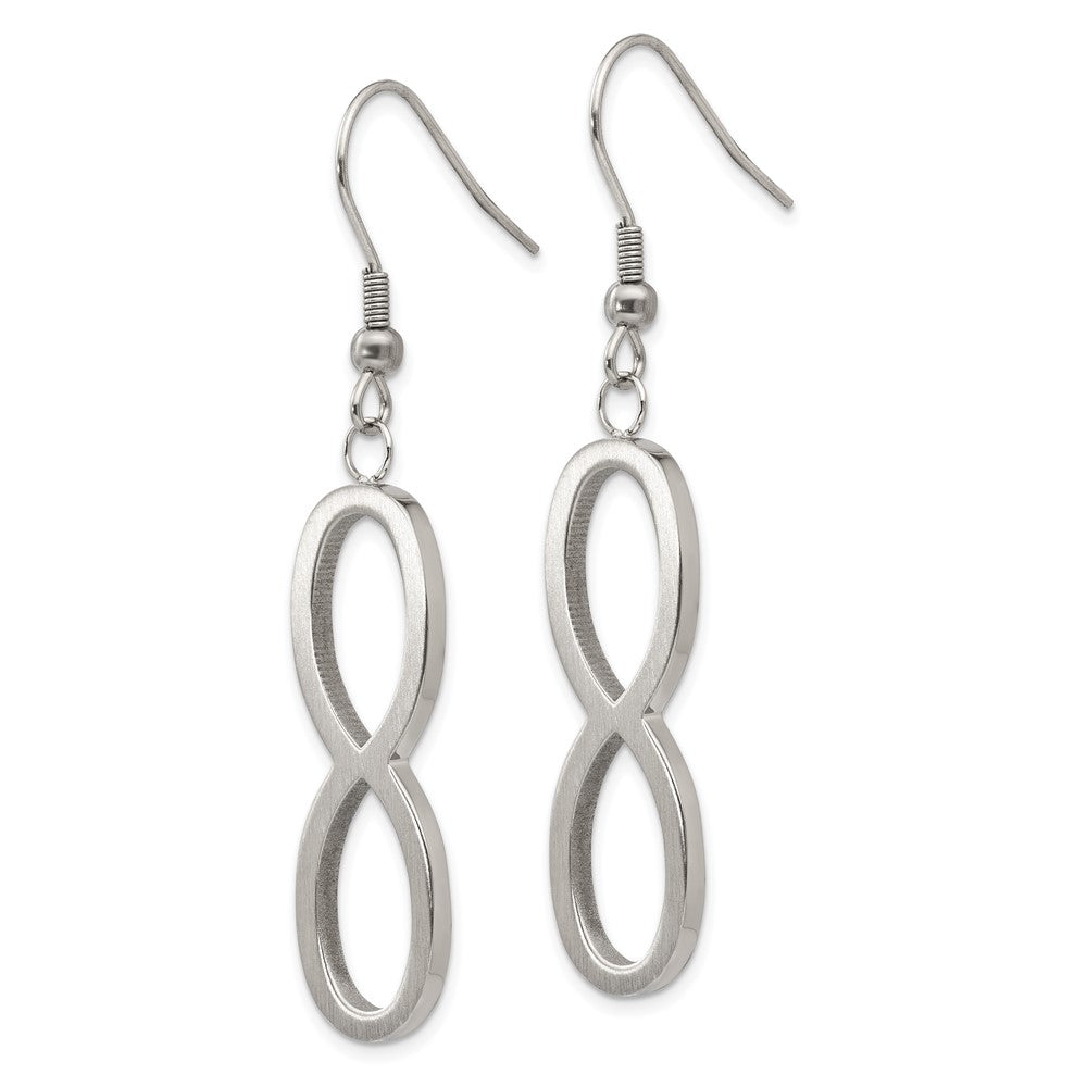 Stainless Steel Brushed & Polished Infinity Dangle Shepherd Hook Earrings