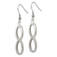Stainless Steel Brushed & Polished Infinity Dangle Shepherd Hook Earrings