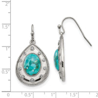 Stainless Steel Polished Imitation Turquoise and CZ Dangle Earrings