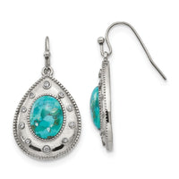 Stainless Steel Polished Imitation Turquoise and CZ Dangle Earrings