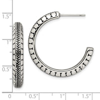 Stainless Steel Antiqued and Polished Post Hoop Earrings