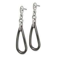 Stainless Steel Polished Black Ceramic CZ Dangle Post Earrings