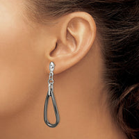 Stainless Steel Polished Black Ceramic CZ Dangle Post Earrings