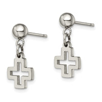 Stainless Steel Polished Cross Post Dangle Earrings