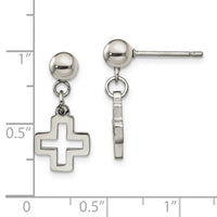 Stainless Steel Polished Cross Post Dangle Earrings