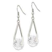 Stainless Steel Polished Glass Dangle Shepherd Hook Earrings