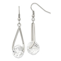 Stainless Steel Polished Glass Dangle Shepherd Hook Earrings