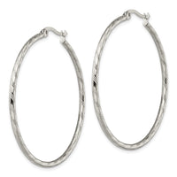 Stainless Steel Polished and Textured Hoop Earrings