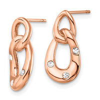 Stainless Steel Polished Rose IP-plated w/Crystal Two Loop Post Earrings