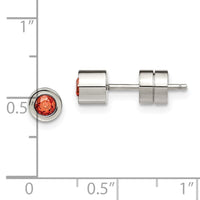 Stainless Steel Polished Red CZ July Birthstone Post Earrings