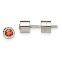 Stainless Steel Polished Red CZ July Birthstone Post Earrings