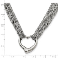Stainless Steel Polished Multi Strand Heart Toggle 17in Necklace