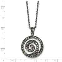 Stainless Steel Antiqued and Polished Marcasite Swirl 18in Necklace