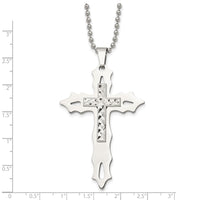 Chisel Stainless Steel Polished with Sterling Silver Inlay Cross Pendant on a 20 inch Ball Chain Necklace