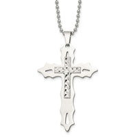 Chisel Stainless Steel Polished with Sterling Silver Inlay Cross Pendant on a 20 inch Ball Chain Necklace