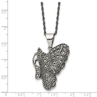 Stainless Steel Antiqued & Polished w/Marcasite Butterfly 20in Necklace