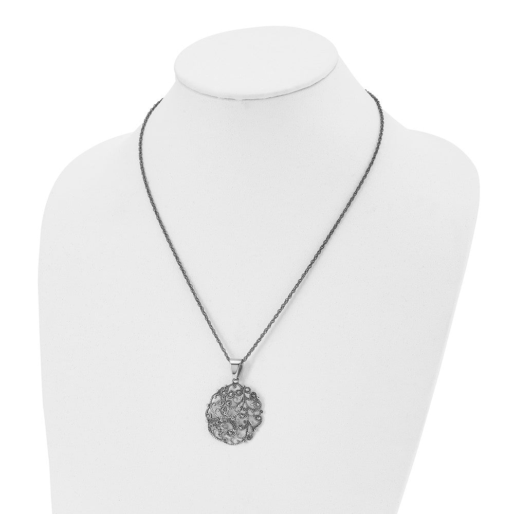 Stainless Steel Antiqued and Polished Marcasite Circle 20in Necklace