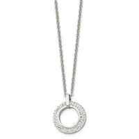 Stainless Steel Polished White Enameled w/Crystals Circle 18in Necklace