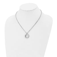 Stainless Steel Polished White Enameled w/Crystals Circle 18in Necklace