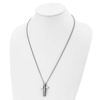 Chisel Stainless Steel Polished Black IP-plated .01 carat Diamond Cross Pendant on a 24 inch  Curb Chain Necklace