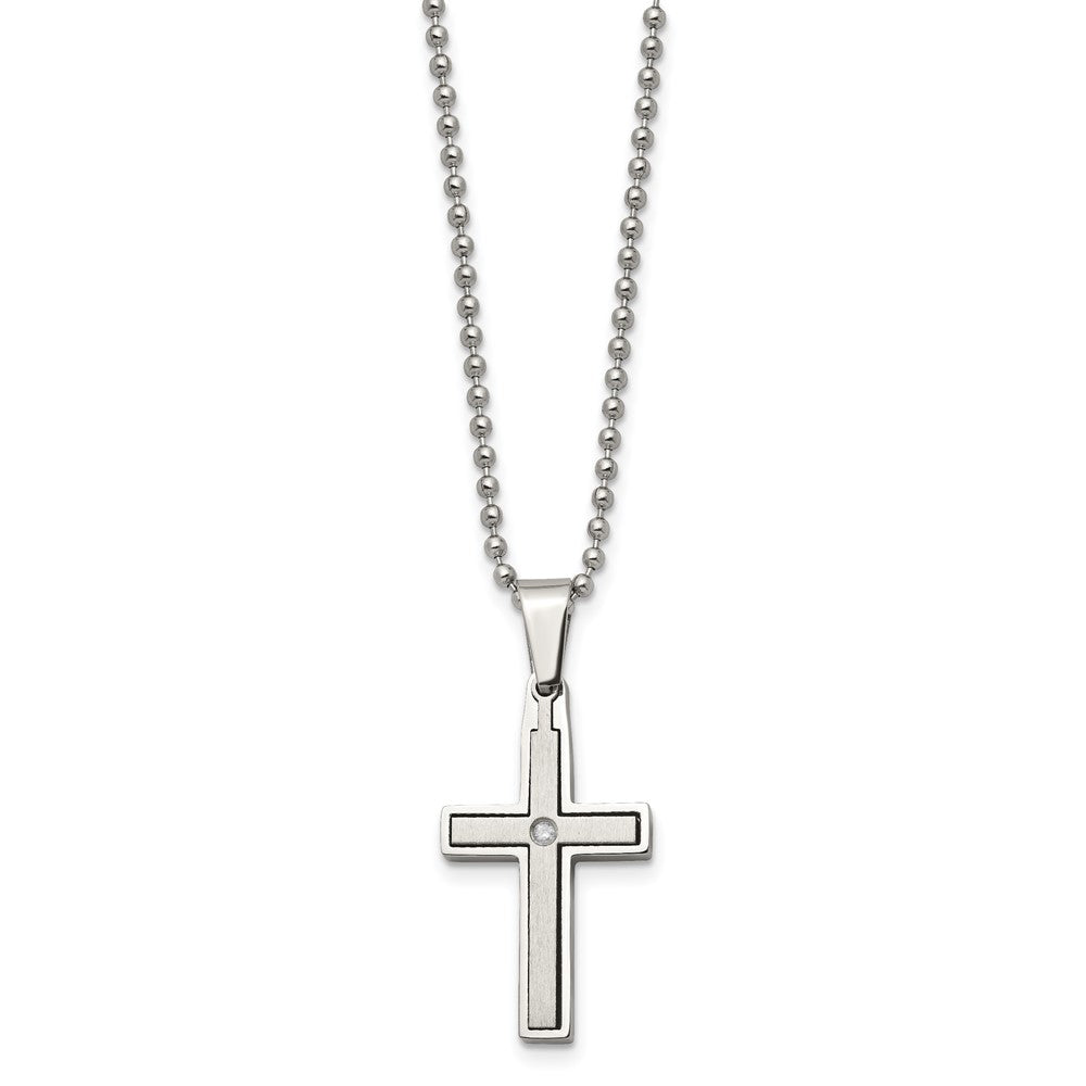 Chisel Stainless Steel Brushed and Polished .03 carat Diamond Cross Pendant on a 22 inch Ball Chain Necklace