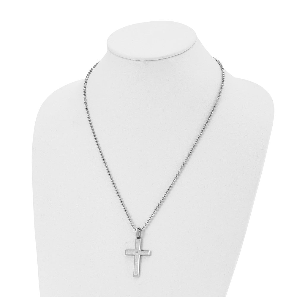 Chisel Stainless Steel Brushed and Polished .01 carat Diamond Cross Pendant on a 22 inch Ball Chain Necklace