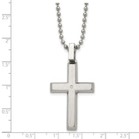 Chisel Stainless Steel Brushed and Polished .01 carat Diamond Cross Pendant on a 22 inch Ball Chain Necklace