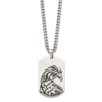 Chisel Stainless Steel Antiqued and Polished Eagle Dog Tag on a 22 inch Curb Chain Necklace