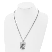 Chisel Stainless Steel Antiqued and Polished Eagle Dog Tag on a 22 inch Curb Chain Necklace
