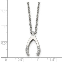 Stainless Steel Polished w/CZ Wishbone 15.5in Necklace