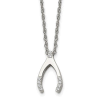 Stainless Steel Polished w/CZ Wishbone 15.5in Necklace