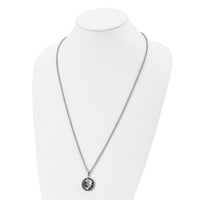 Stainless Steel Polished Grey Glass 29.5in Necklace
