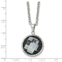 Stainless Steel Polished Grey Glass 29.5in Necklace