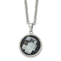 Stainless Steel Polished Grey Glass 29.5in Necklace