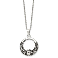 Stainless Steel Antiqued and Polished Claddagh 18in Necklace